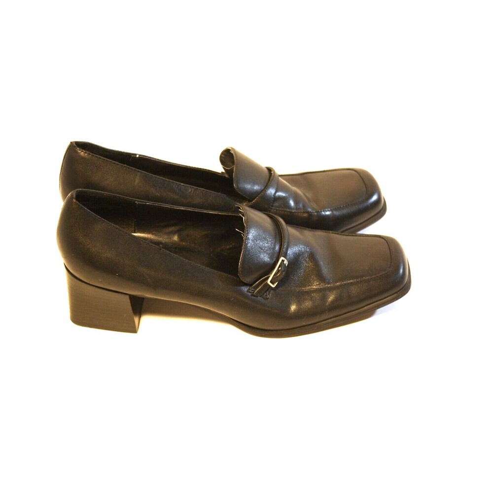 CROFT & BARROW Womens Shoes Size 11 Black Leather Slip-on Loafer Buckle - Picture 2 of 7